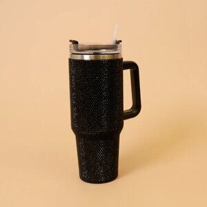 BLACK RHINESTONE 40oz TUMBLER WITH HANDLE- BLING CUP
